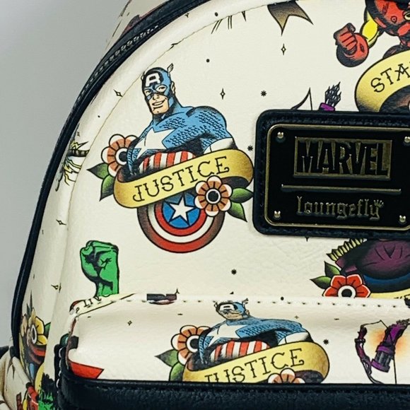 Marvel Flash Tattoo Comic Loungefly Mini Backpack IRON MAN CAPTIAN AMERICA NWT - Picture 4 of 12